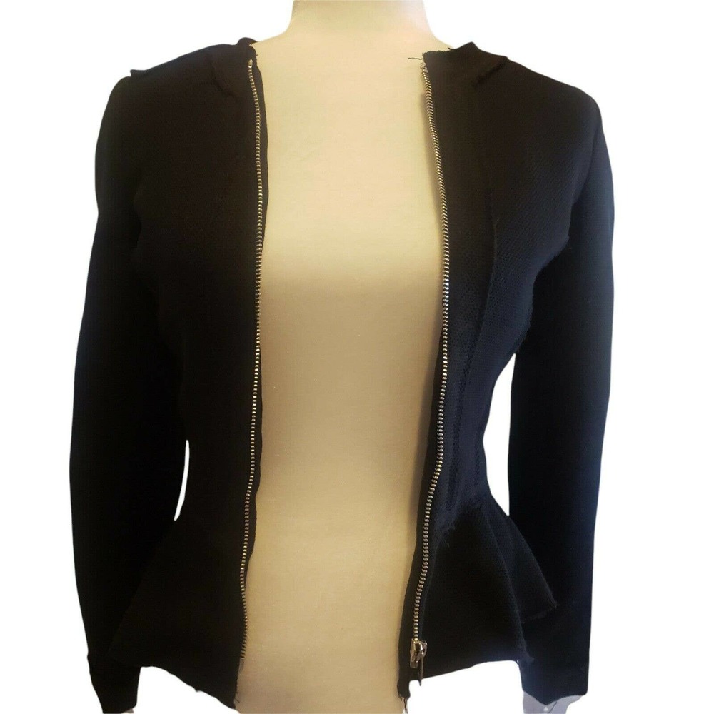 H&M Size 2- Fitted Raw Hem Full Zip Peplum JackeBlack Distressed